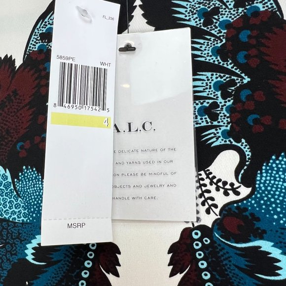 A.L.C. Women SZ 4 2 Piece Skirt Tops Set Round Neck Side Slit Floral Black/Cream - Picture 12 of 16